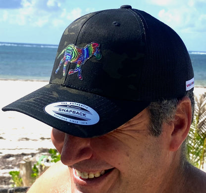 Designer Snapback Trucker  Cap - Rainbow Zebra