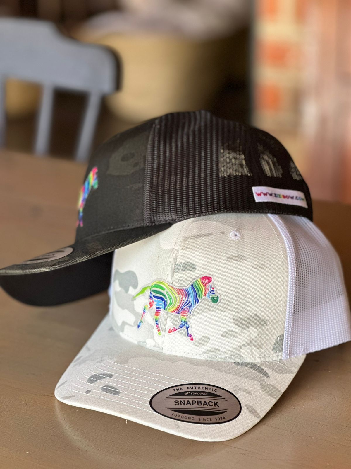 Designer Snapback Trucker  Cap - Rainbow Zebra