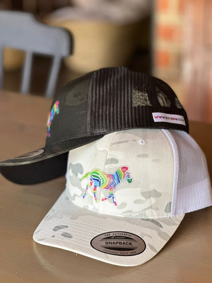 Designer Snapback Trucker  Cap - Rainbow Zebra